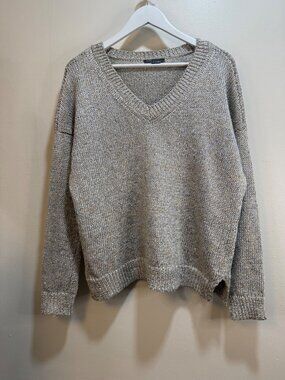 Vince Metallic Chunky Knit Lagenlook Cottagecore Soft Girl V-Neck Muted Sweater